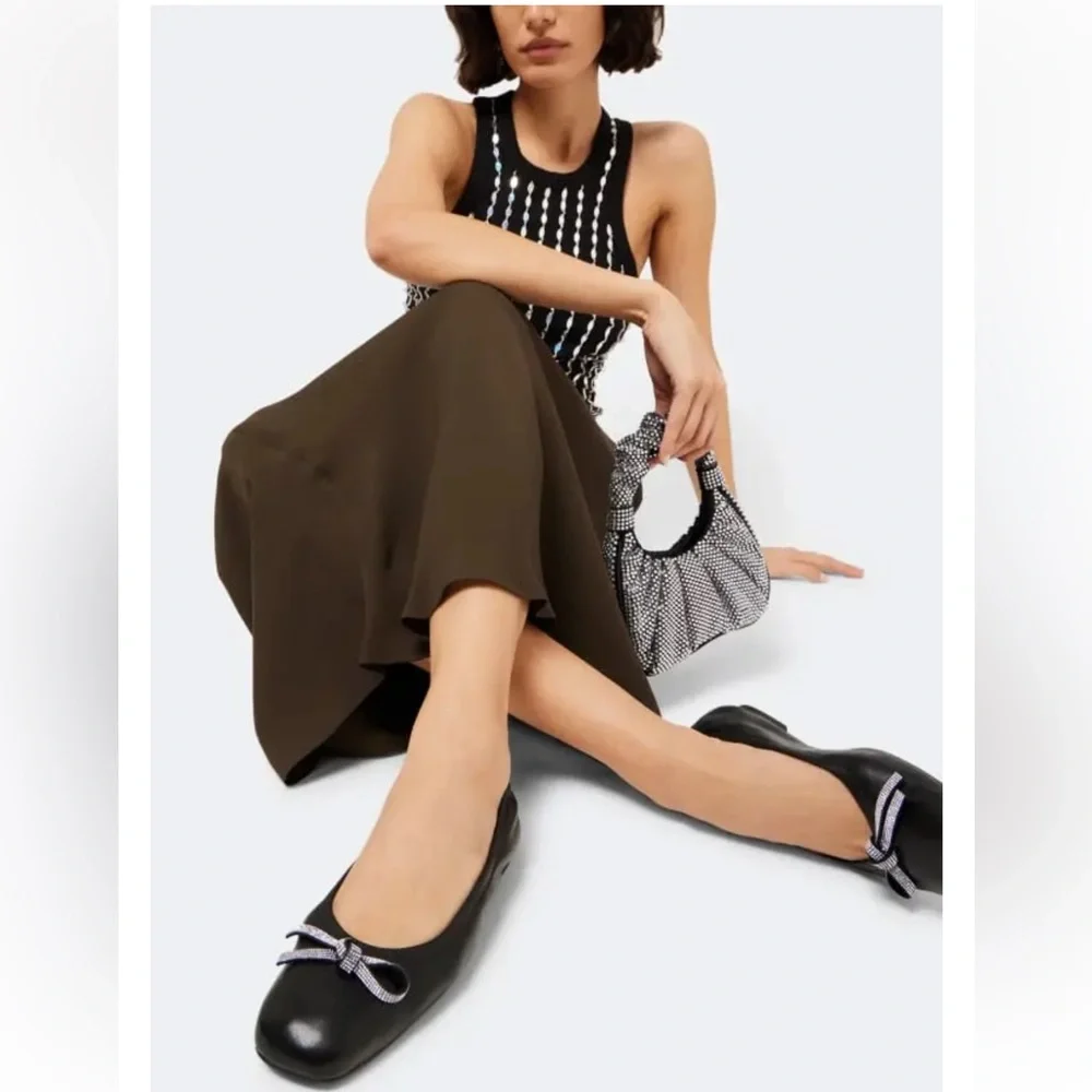 NEW Stuart Weitzman SW Bow ballerina black lamb skin leather flats women size 8